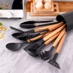 Set di utensili da cucina in silicone da 12 pezzi per pentole antiaderenti Cucina nera Outils Pentole Accessori resistenti al calore