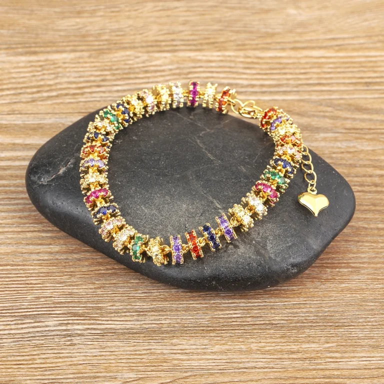 Nidin Bracciale con perline a catena placcata in oro moda per le donne Regali di gioielli per feste di nozze con zirconi di cristallo colorato a forma di cuore