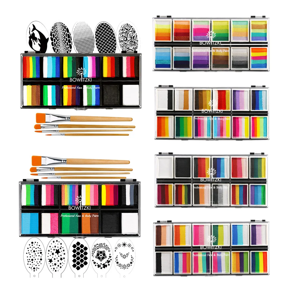 kf-Sc4fec4032bd74c6d96951bab94ae3ff86 Bowitzki Face Paint 12x10g Kit Professionale di Colori per il Corpo per Adulti, Stencil One Stroke Split Cake Rainbow Makeup - Image 1