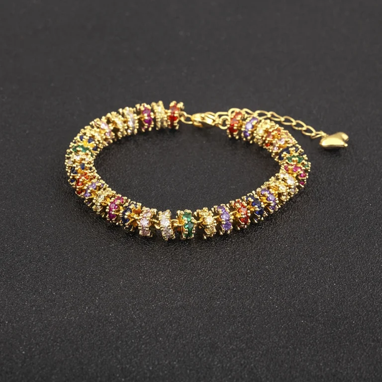 Nidin Bracciale con perline a catena placcata in oro moda per le donne Regali di gioielli per feste di nozze con zirconi di cristallo colorato a forma di cuore