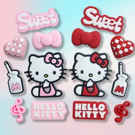 Girly Hello Kitty Accessori per scarpe per zoccoli Simpatici ciondoli per scarpe alla moda fai da te Cuore Fiocco e note musicali Sandali Accessori Regali