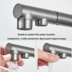 Rubinetto per lavello da cucina filtrato estraibile Spray Rubinetto per filtro dell'acqua con rotazione a 360 Doppio spruzzatore Rubinetto per acqua potabile Miscelatore per lavello - Image 4