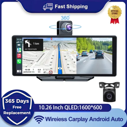 Auto Universale 10,26" Intelligente 4K 360 ° Rotatio Car DVR Dash Cam Wireless CarPlay e Android Auto Bluetooth WIFI Retromarcia posteriore