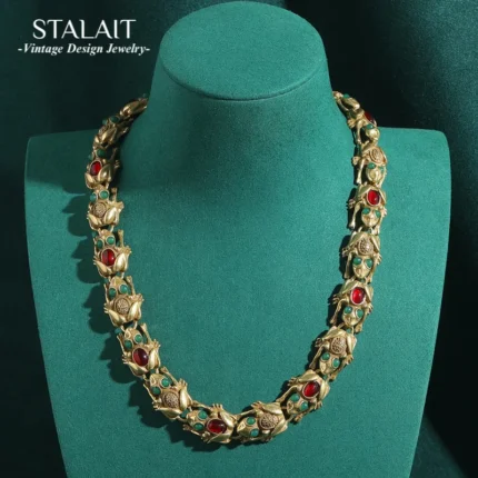 Collane girocollo con rospo retrò vintage da donna in vetro rosso verde colorato accessori color oro antico regalo di nozze per feste 2025 Nuovo
