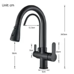 Quyanre Gru filtrato nero opaco per cucina Estraibile Spray Rotazione a 360 gradi Rubinetto filtro acqua Miscelatore lavello a tre vie Rubinetto della cucina - Image 2