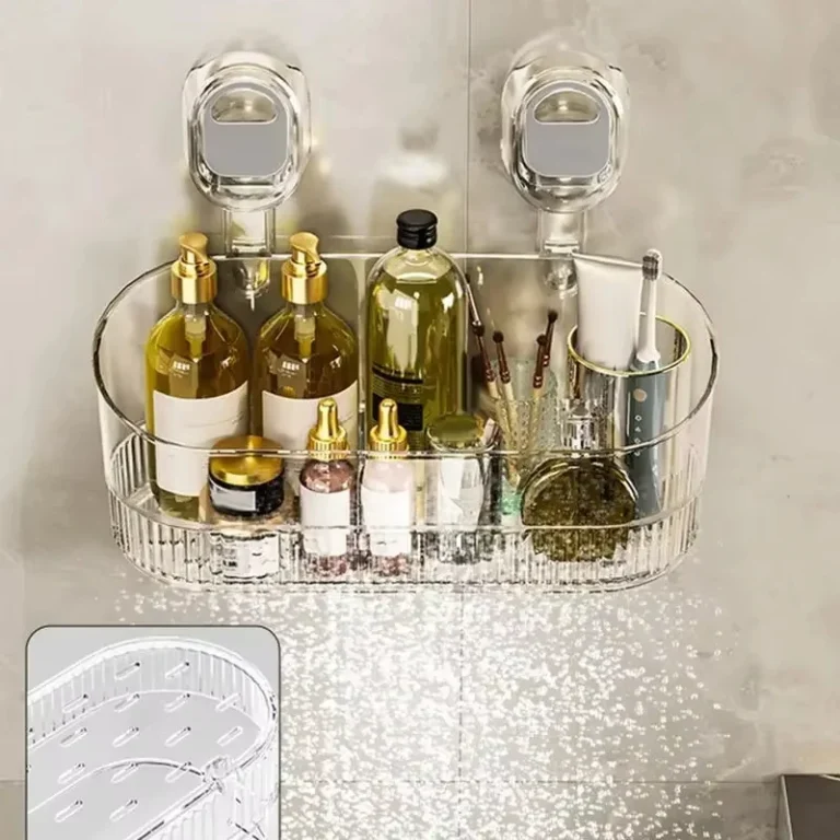 Organizer per mensola per doccia da bagno in acrilico con ventosa, portaoggetti trasparente per prodotti per la cura della pelle, scaffale per forniture da bagno