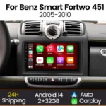 MEKEDE Wireless CarPlay Android Auto Autoradio per Mercedes Benz Smart Fortwo 451 2005 - 2015 Navigazione GPS 2 din Autoradio