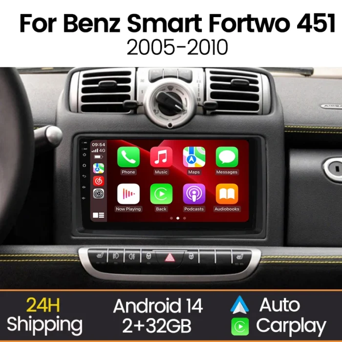 MEKEDE Wireless CarPlay Android Auto Autoradio per Mercedes Benz Smart Fortwo 451 2005 - 2015 Navigazione GPS 2 din Autoradio